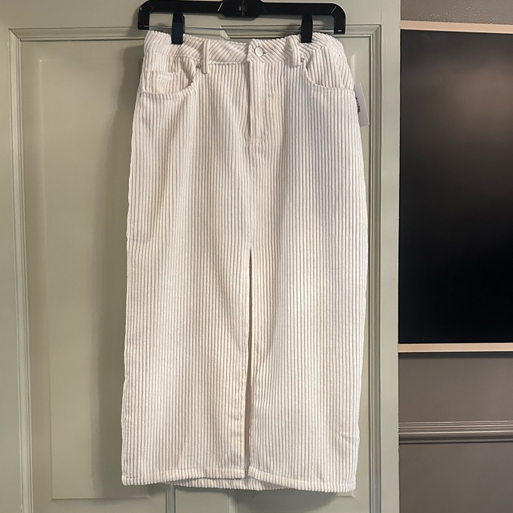 White Courdaroy Midi Skirt